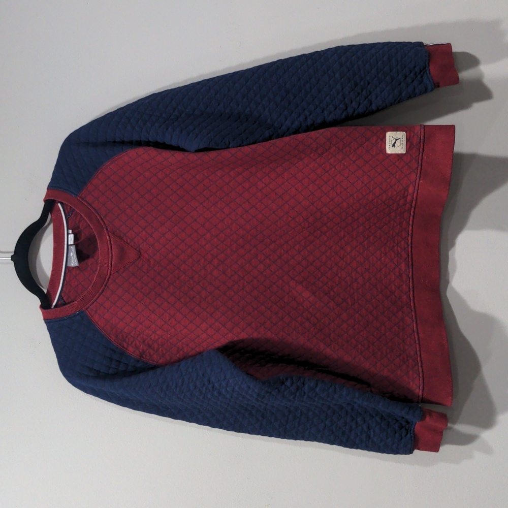 Puma Men's Golf Quilted Pullover Sweater Size Medium Navy Red Elbow Patches